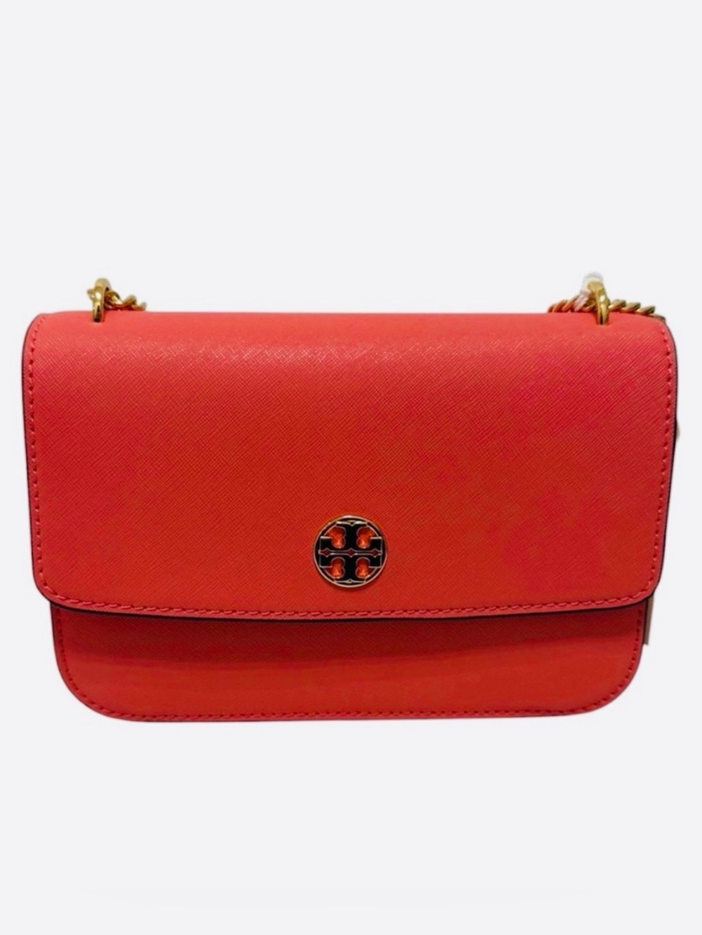 Tory Burch Coral Crush Gold Chain/Leather Strap Shoulder Handbag-NWT